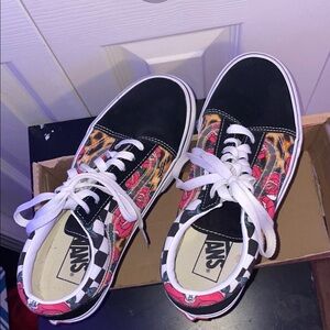 Vans Black Floral and Checkered Sneakers